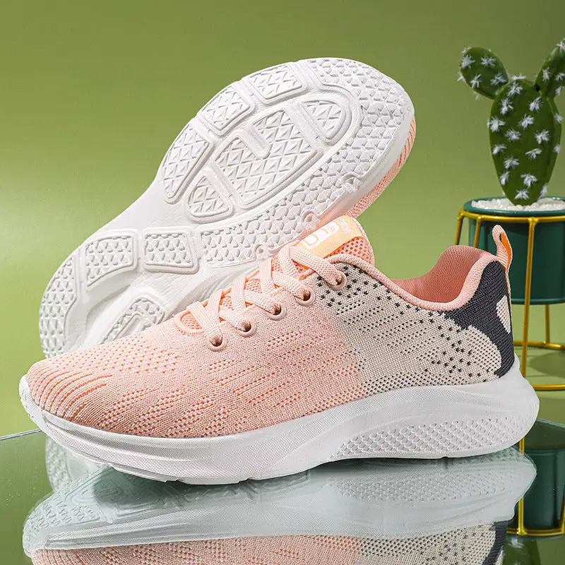 Platform Flats Air Mesh Bandage Shoes Casual Sports Women Pink Sneakers