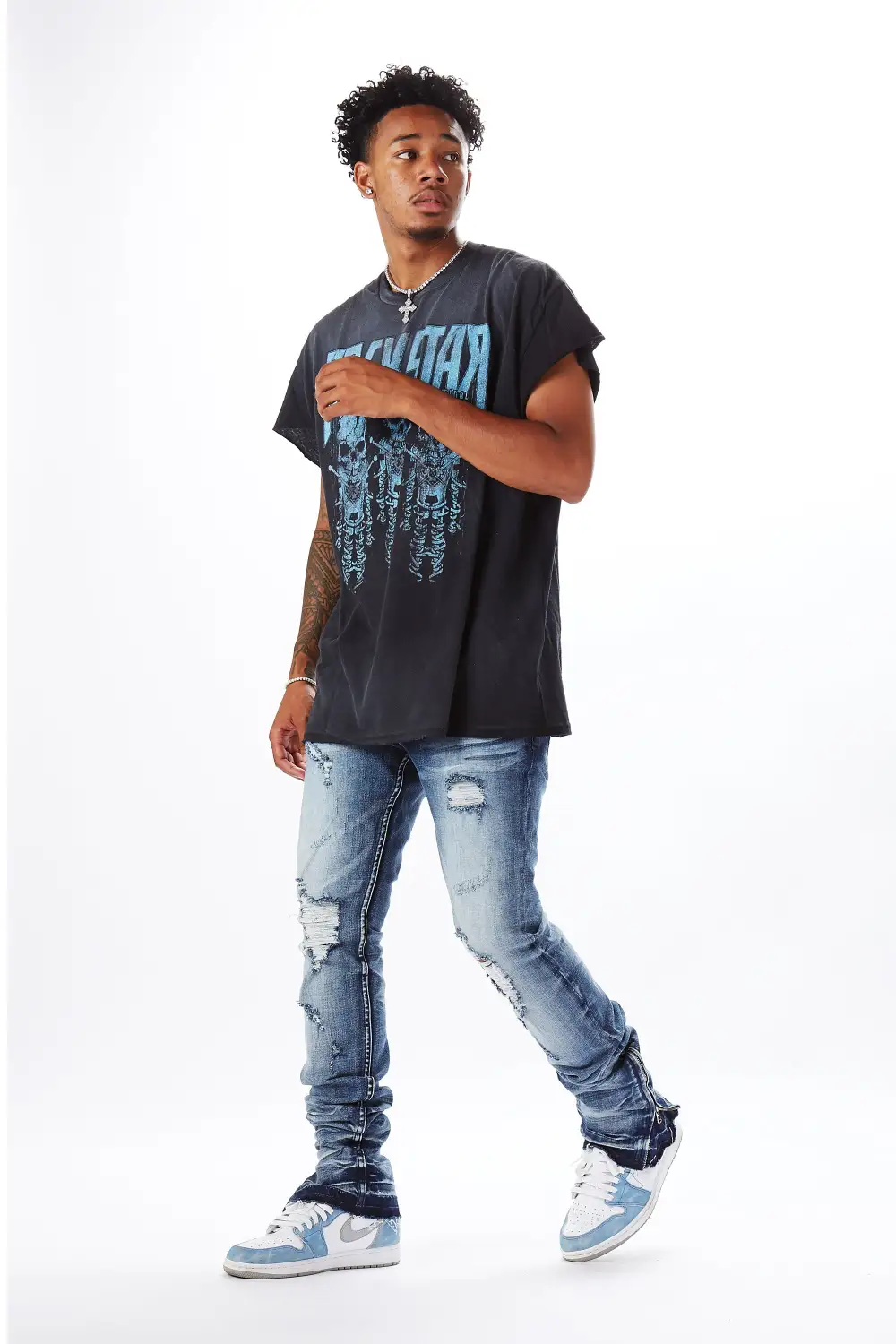 Jaymes Stacked Flare Jean-Blue