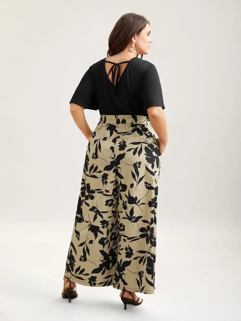 Floral Print Spliced Belted Wide-Leg Jumpsuit