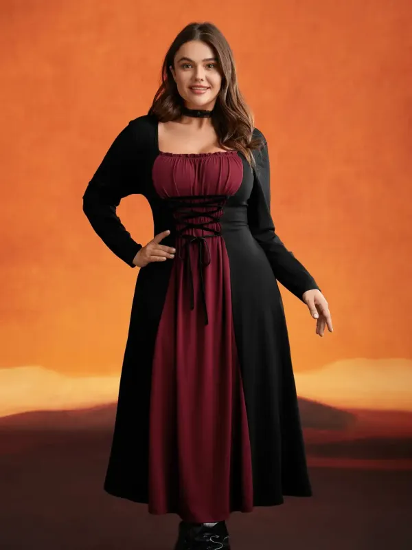 Stretchy Knit Adjustable Tie Frill Trim Midi Dress