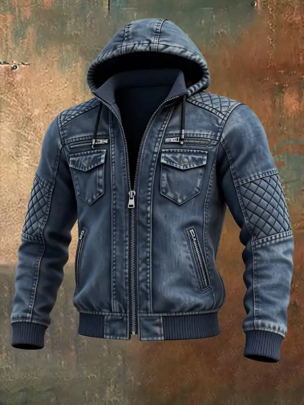 Men's Vintage Washed Denim Plus Fleece Warm Outdoor Jacket