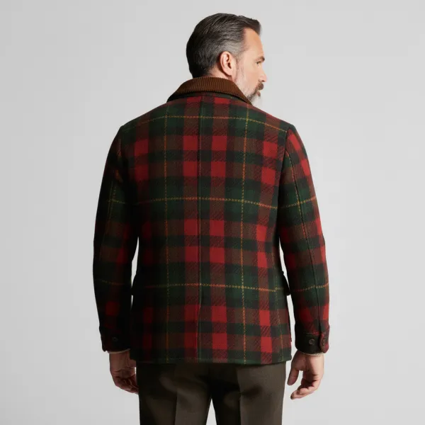 Men's Multicolor Plaid Turndown Collar Long Sleeve Button Multiple Pockets Jacket