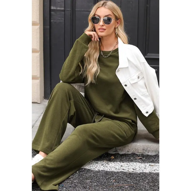 Women's Cotton 2 Piece Outfits Sweatsuit Casual Fall Long Sleeve Knit Tops And Pants Lounge Sets