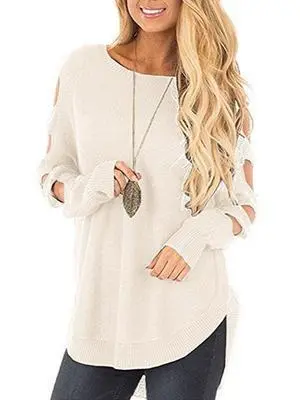 Solid Color Long Sleeve Knitted Hollow Sweater