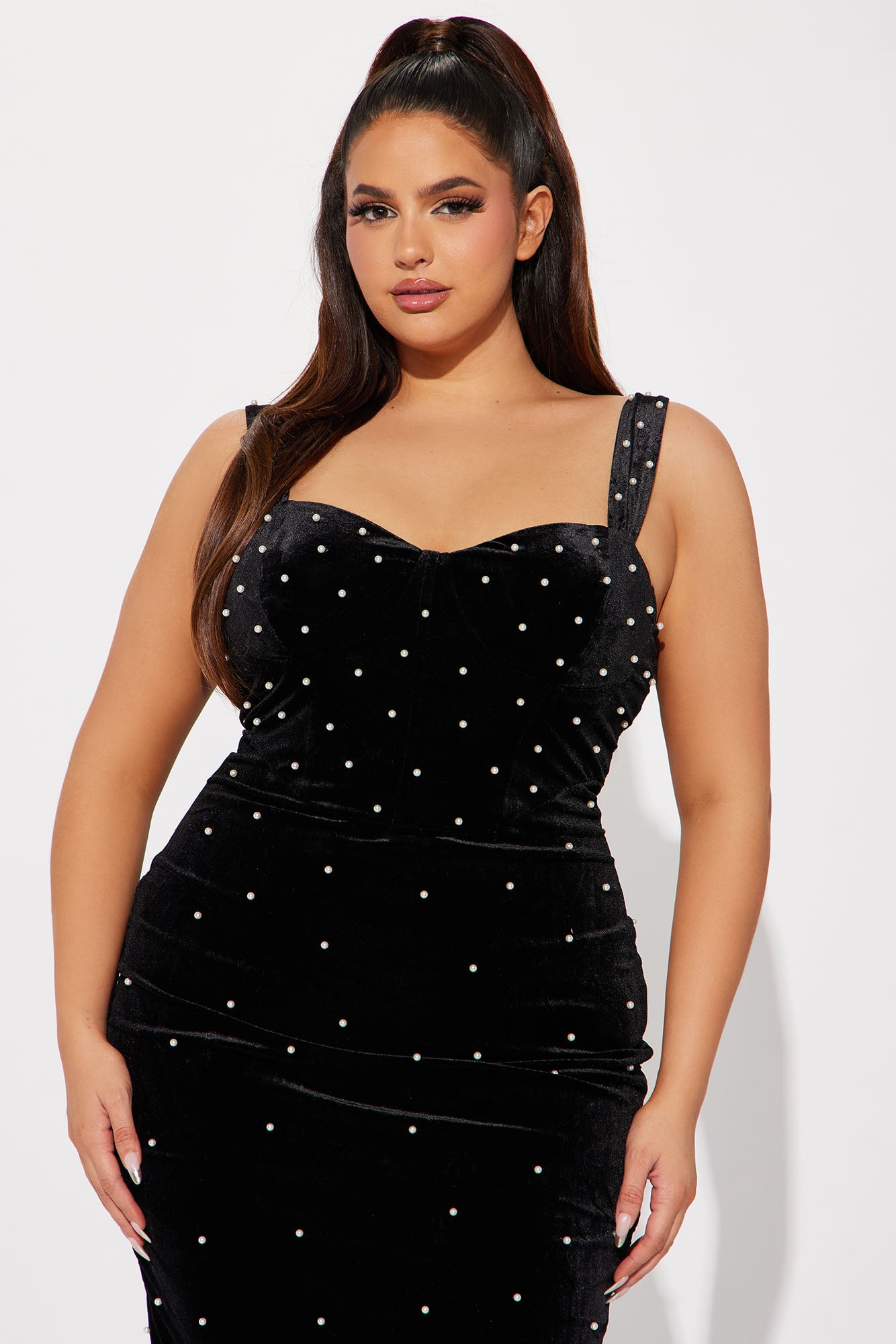 Audrey Pearl Embellished Midi Dress - Black