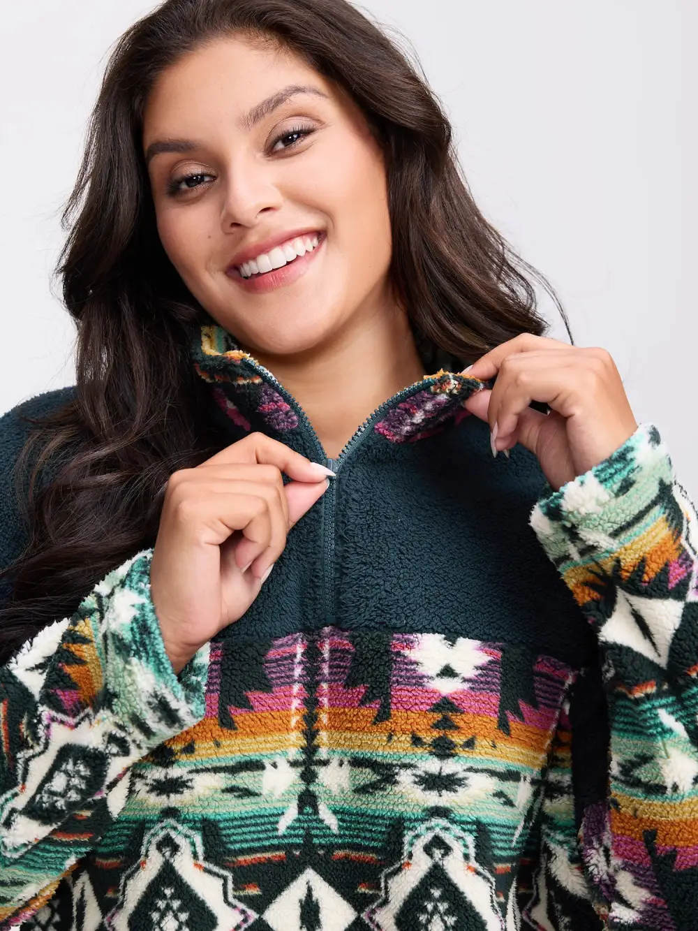 Boho Print Zipper Front Sweatshirt