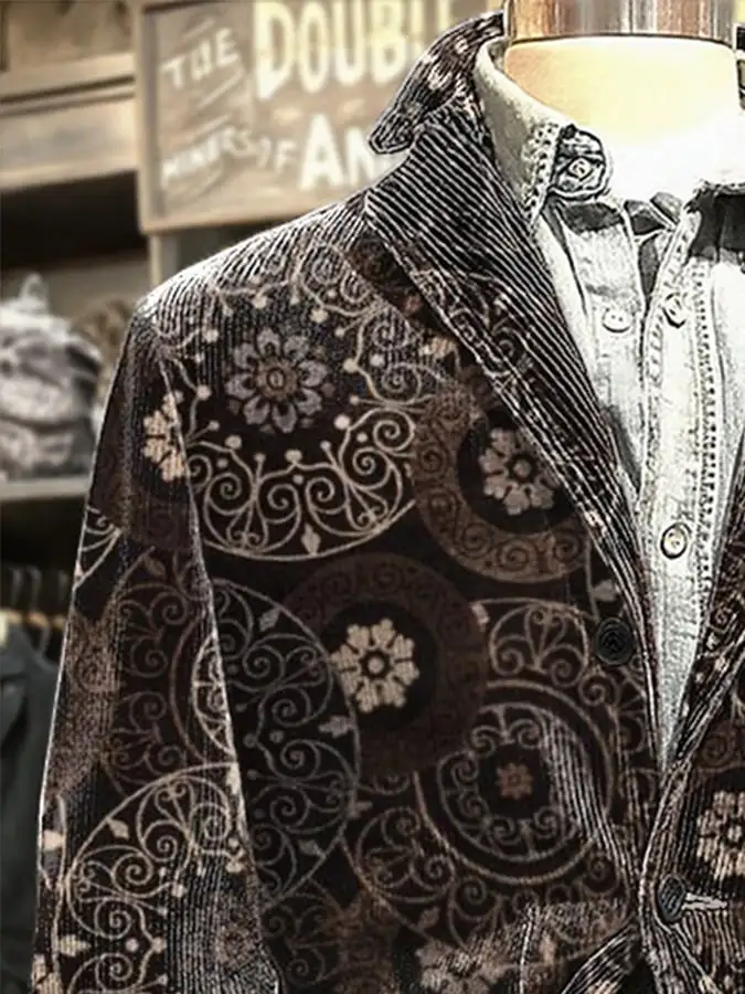 Men's Casual Retro Color Block Corduroy Jacket