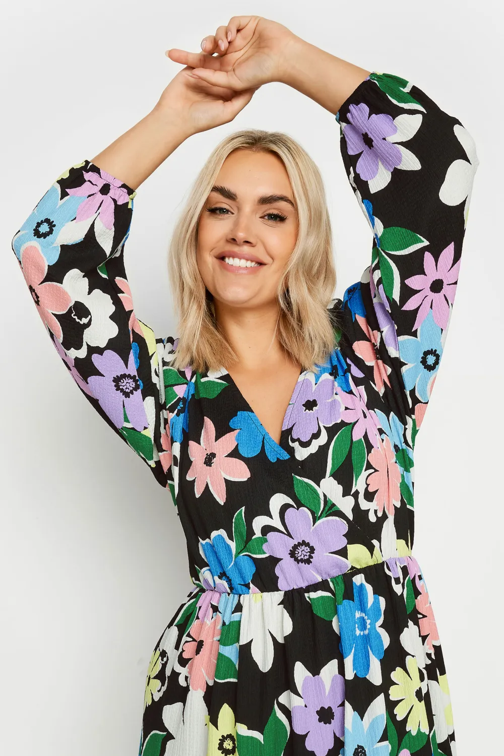 YOURS Curve White Floral & Leopard Print Textured Wrap Dress
