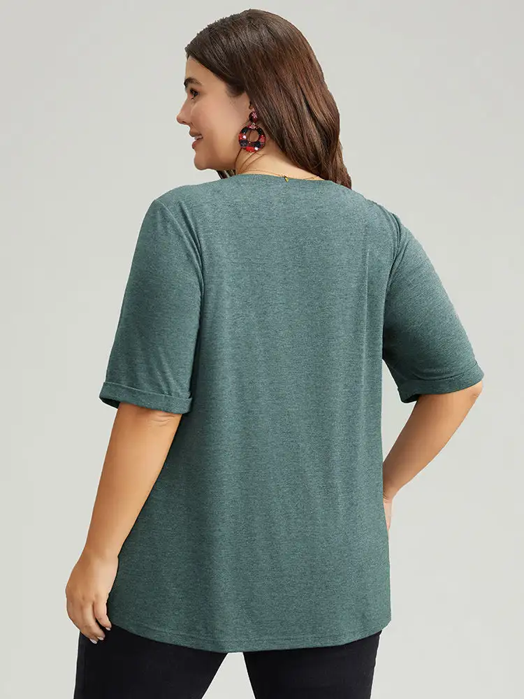 Christmas Gingham Patchwork V Neck T-shirt