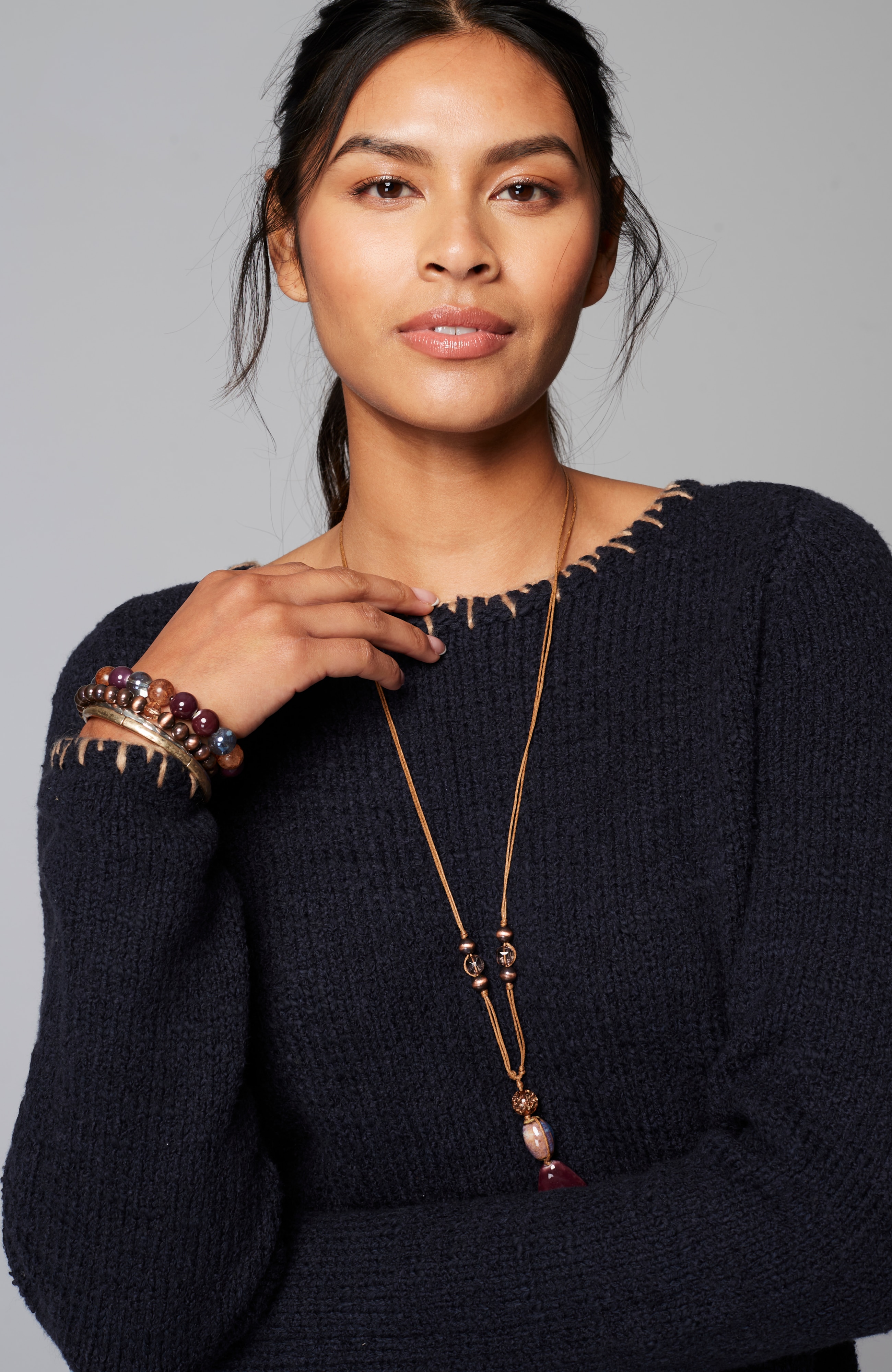 Pure Jill Whipstitch-Trimmed Pullover Sweater