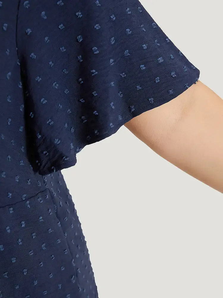 Polka Dot Frill Trim V Neck Flutter Blouse