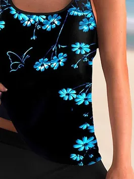 Floral Printing Scoop Neck Vacation Tankini