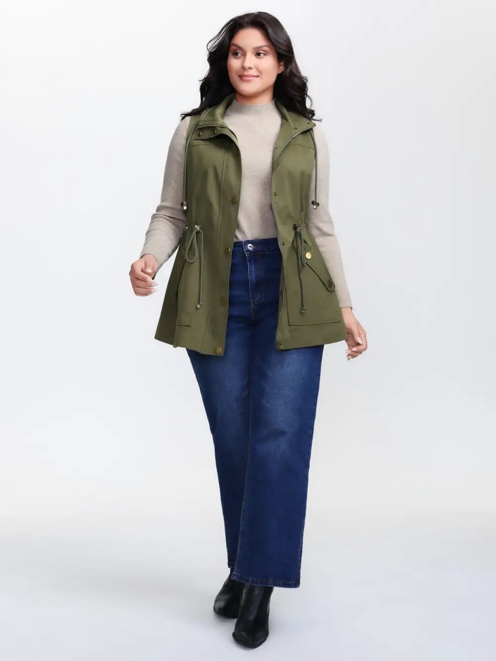 Channel-Drawstring Pockets Hooded Vest