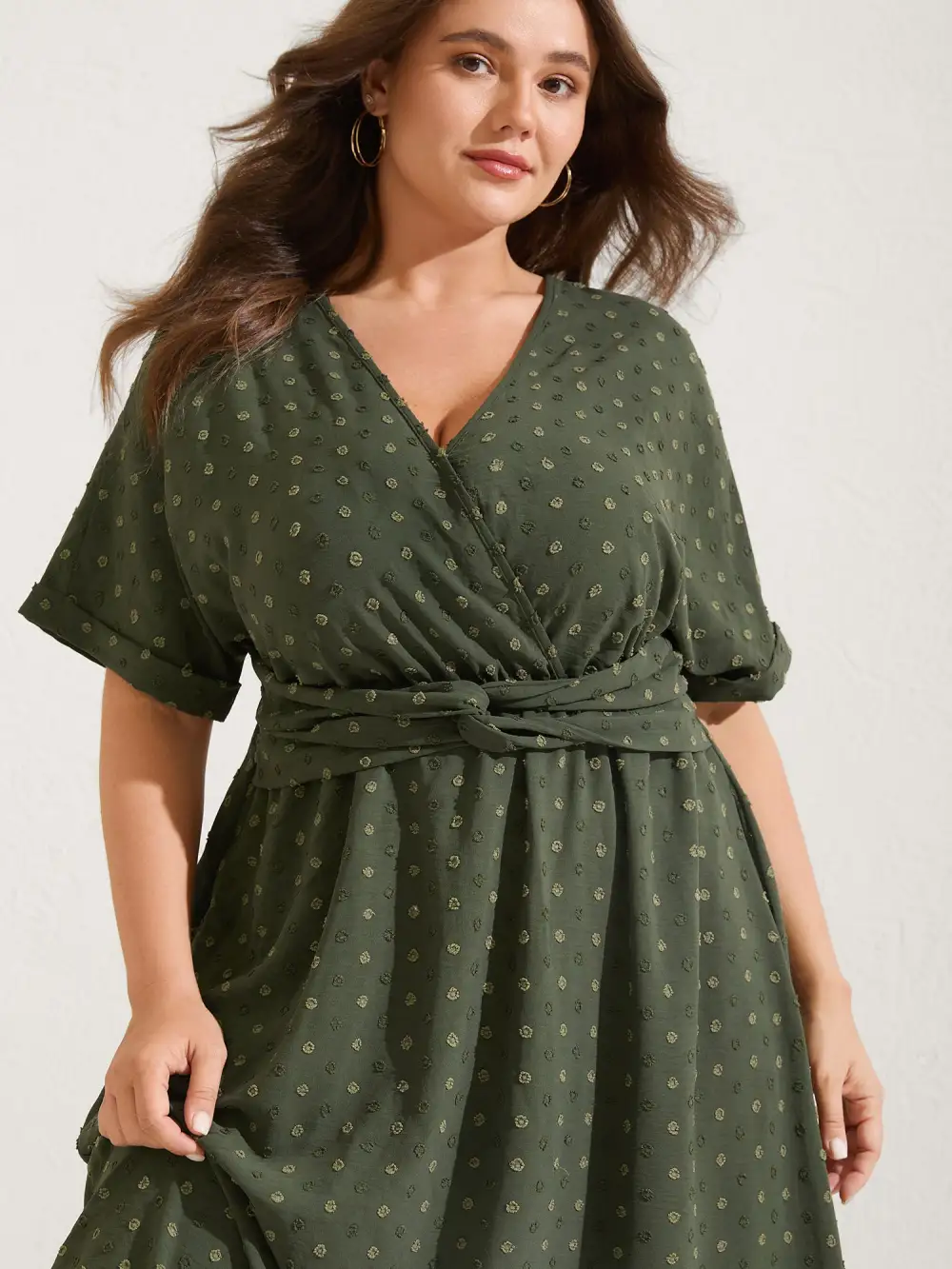 Textured Pleated Twist Waist Midi Dress