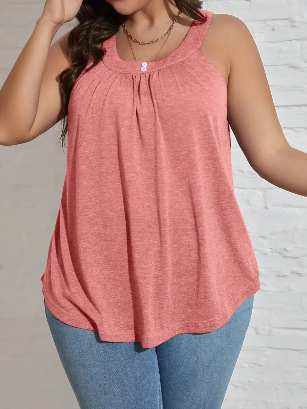Round Neck Pleated Loose Casual Tank Top
