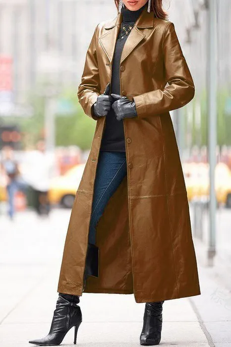 (Clearance Sale⚡) Solid Leather Lapel Trench Coat