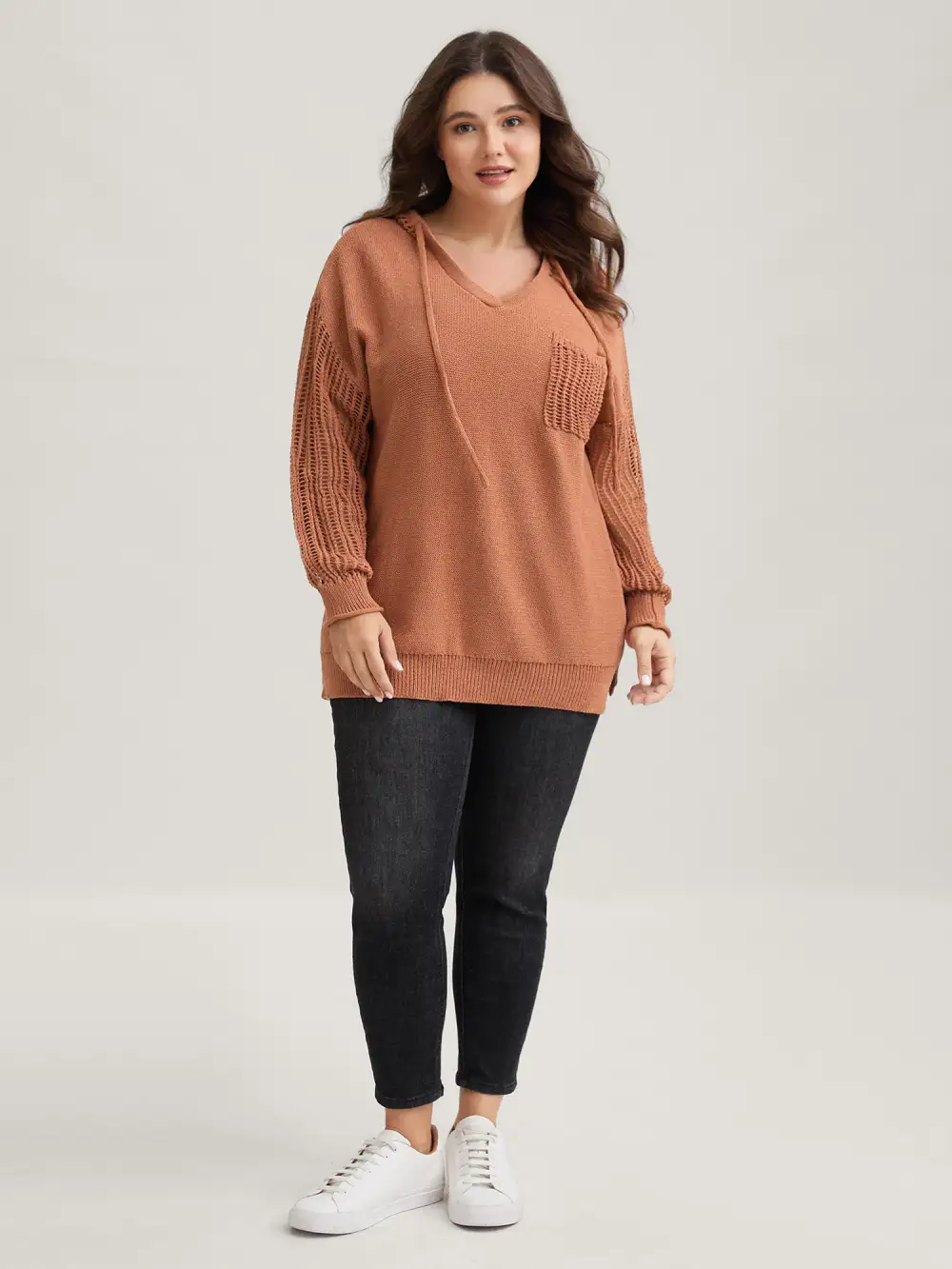 Hooded Drawstring Cut Out Pocket Pullover