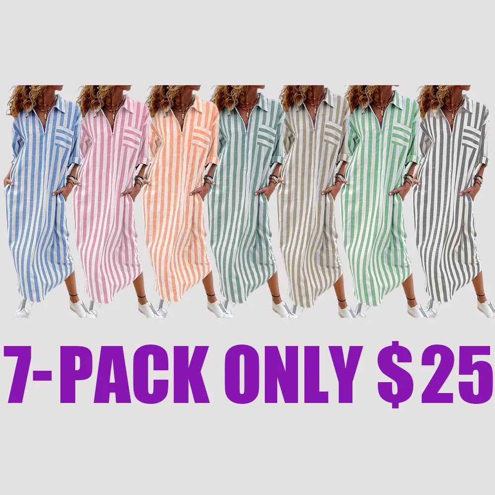 Women's Striped Button-Front Shirt Dress – Elegant Collared Dress for Spring & Fall, Casual & Classy Daily Wear, Perfect for Beach Holidays