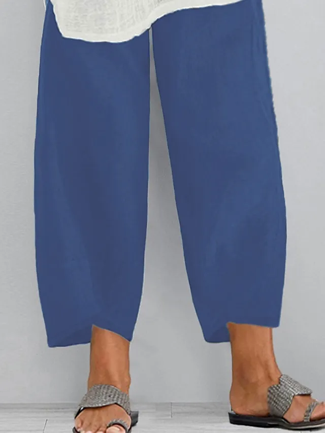 Women's Chinos Capri shorts Baggy Solid Color Pocket Baggy Calf-Length Micro-elastic Sporty Casual Daily Vacation Black Navy Blue L XL Spring Fall