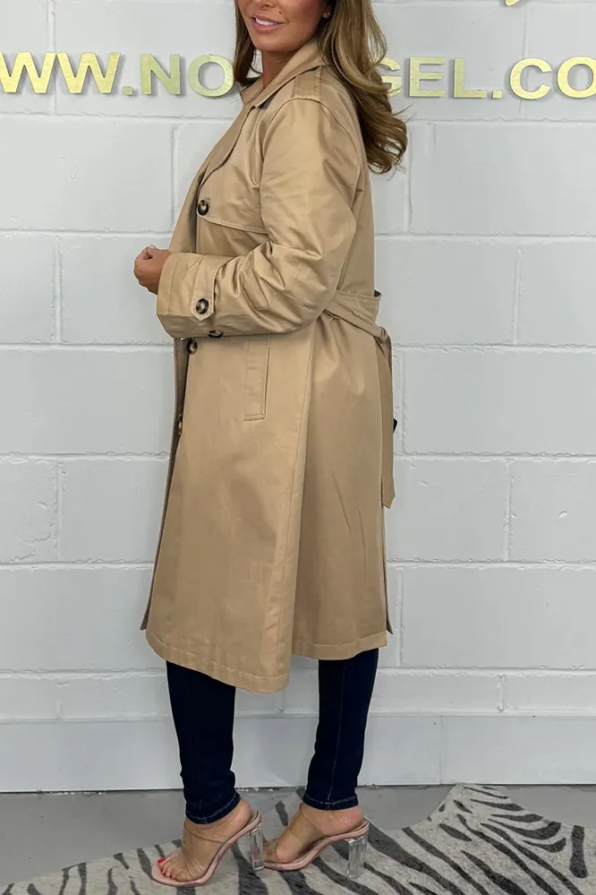 Long Mac Trench Coat With Tie Belt