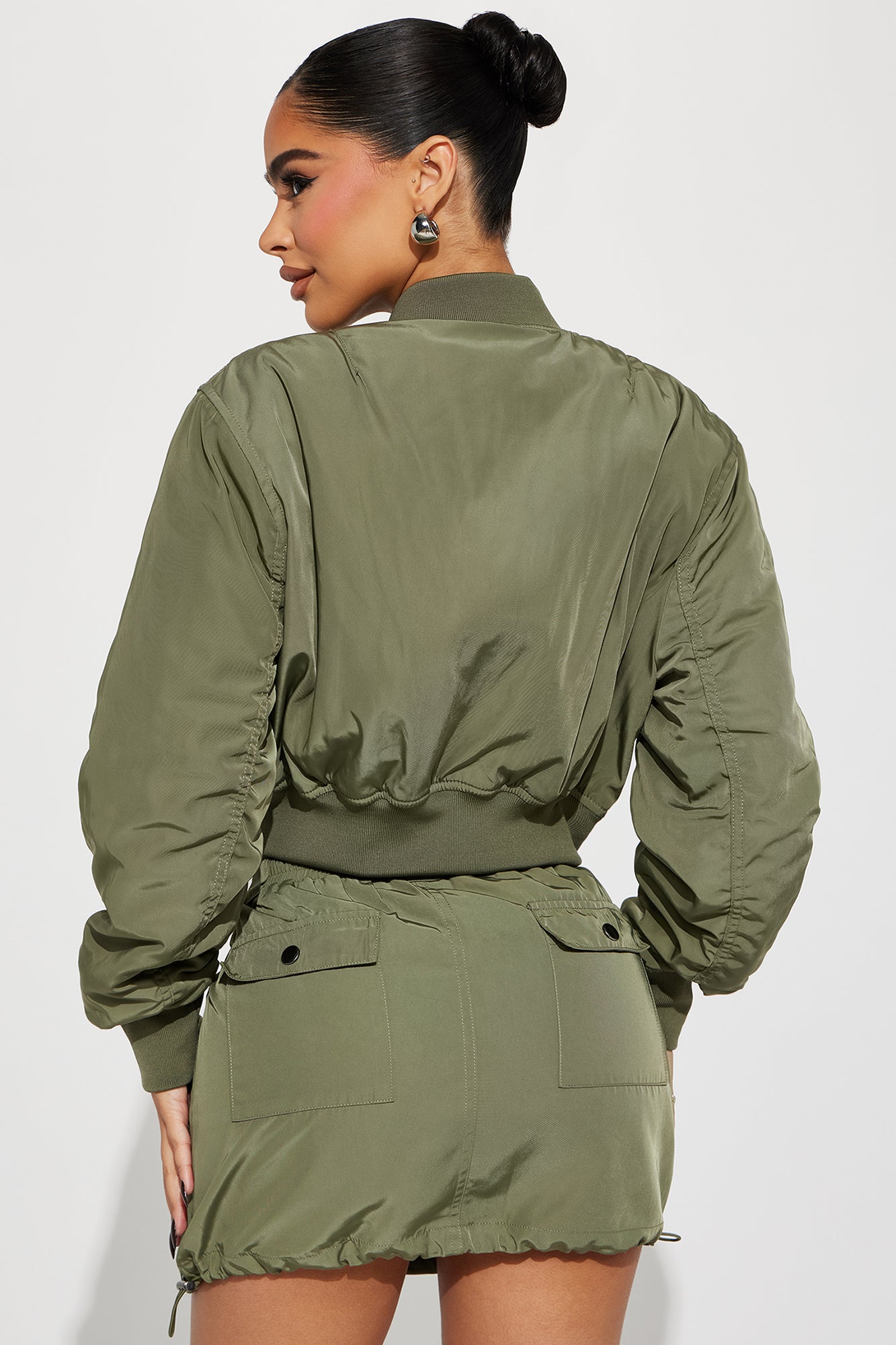 Got To Get Away Bomber Skirt Set - Olive