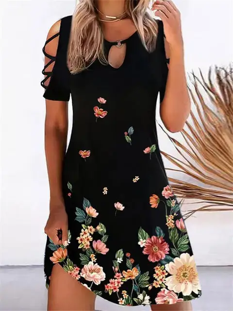 Cold Shoulder Print Mini Dress