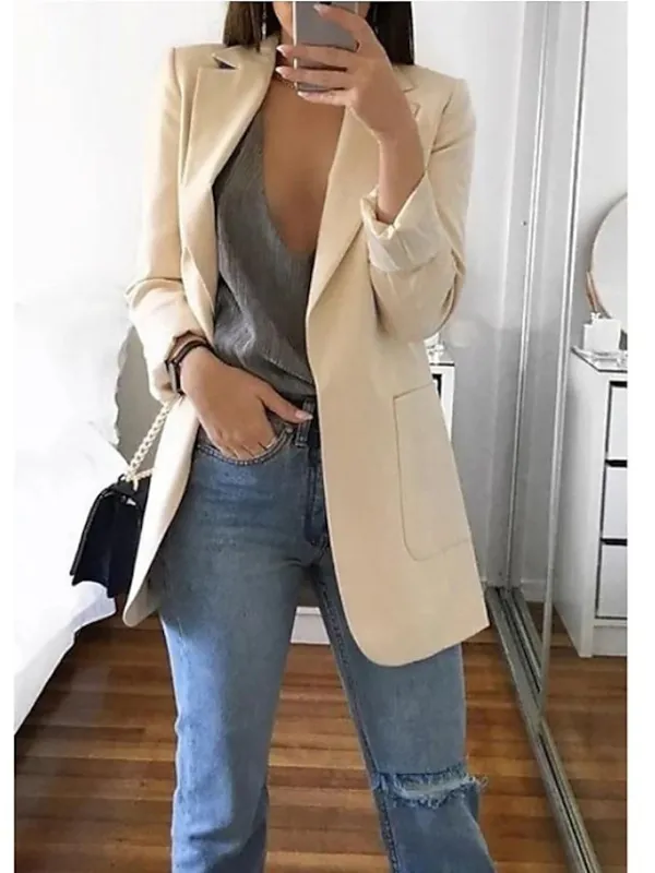 Women's Blazer Open Front Business Office Blazer Outfit with Pocket Casual Clean Fit Formal Spring