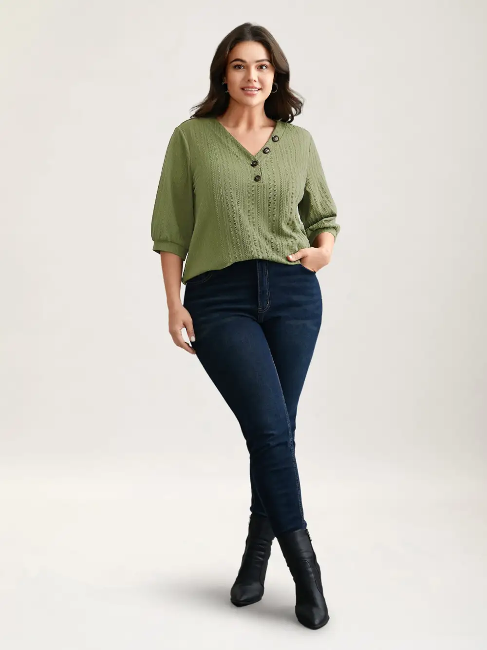 Plain Knit Texture Gathered Top