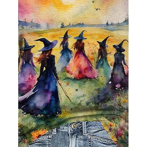 Women's Halloween Sweatshirt Pullover Witch Halloween Print Yellow Casual Crew Neck Long Sleeve Top Micro-elastic Spring Fall & Winter