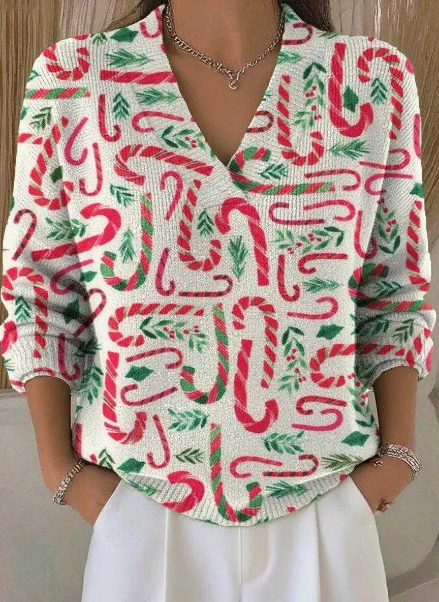 Casual Loose Christmas V Neck Sweater