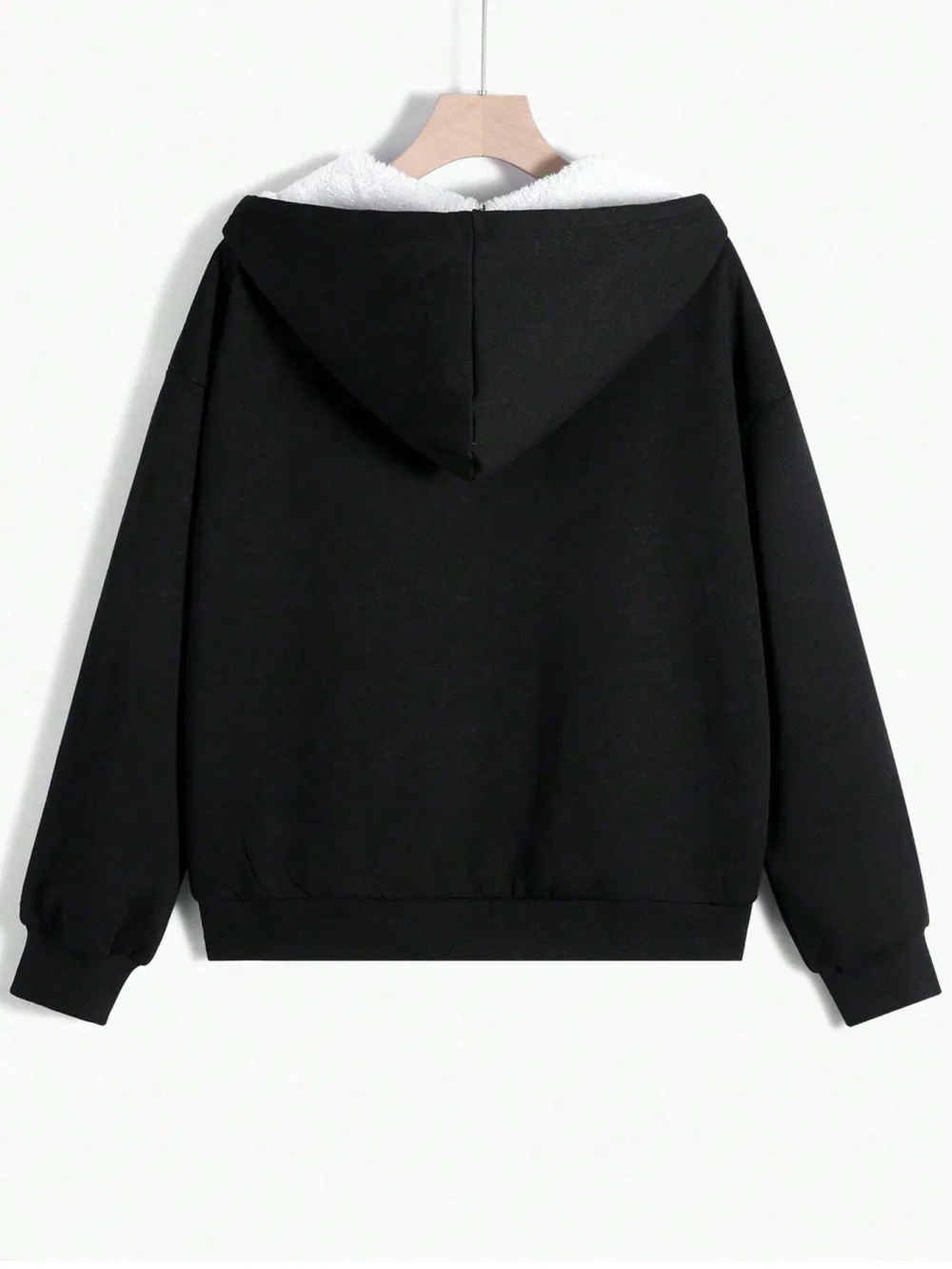 Drop Shoulder Zip Up Drawstring Thermal Hoodie