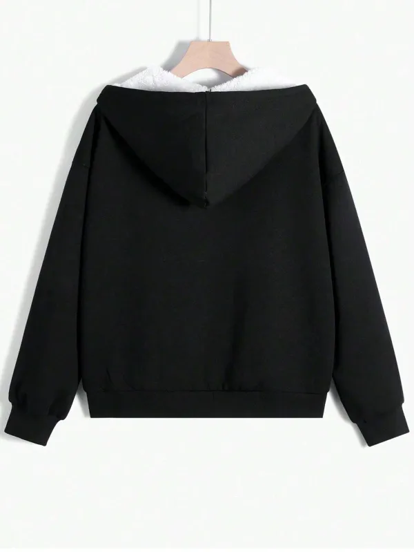 Drop Shoulder Zip Up Drawstring Thermal Hoodie