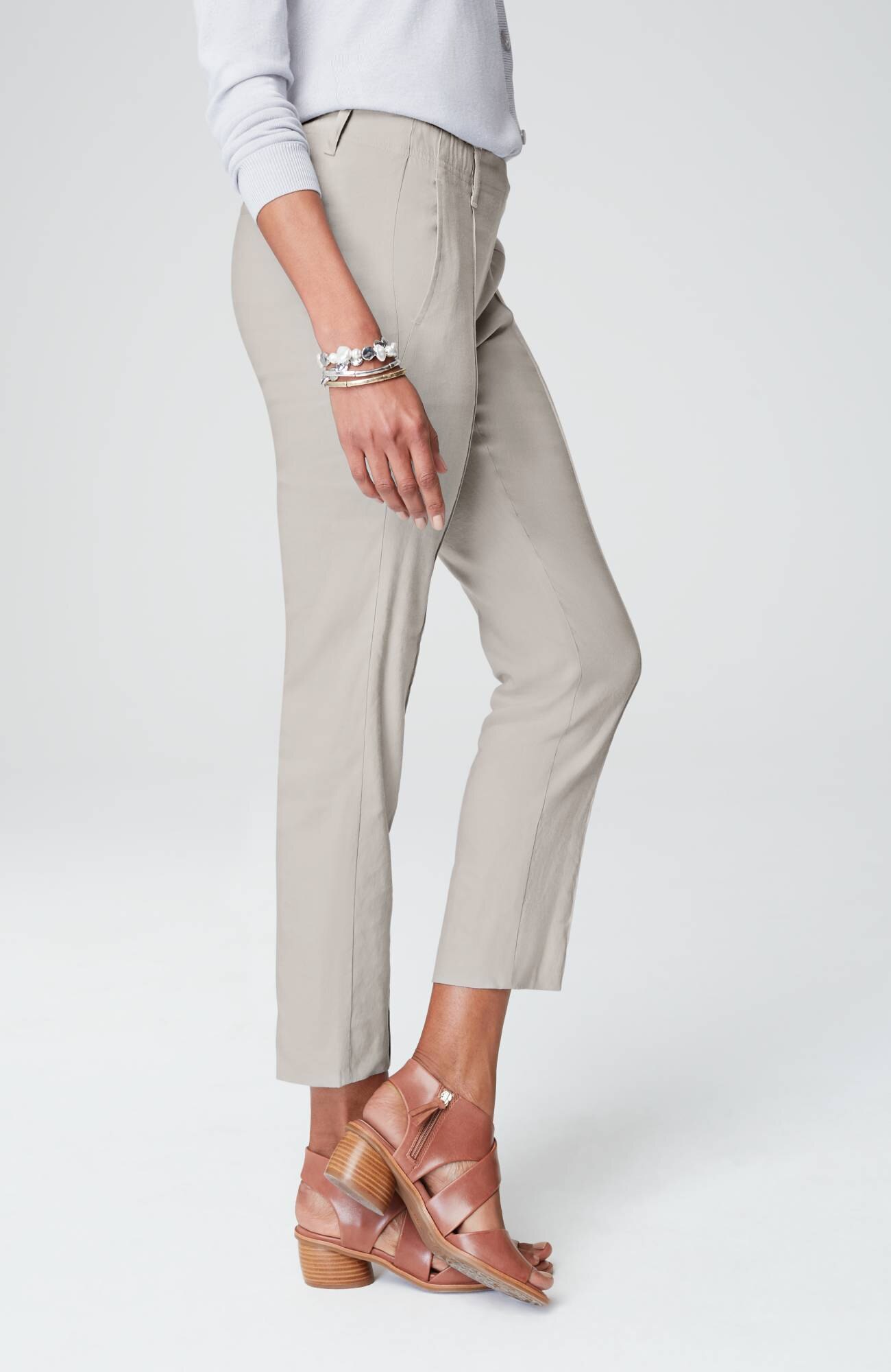 Pintucked Linen-Stretch Slim-Leg Pants
