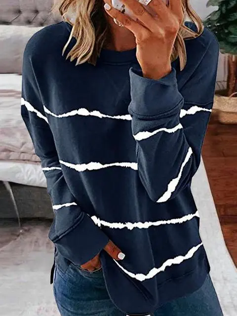 Tie-dye Stripes Print Long Sleeve Tops