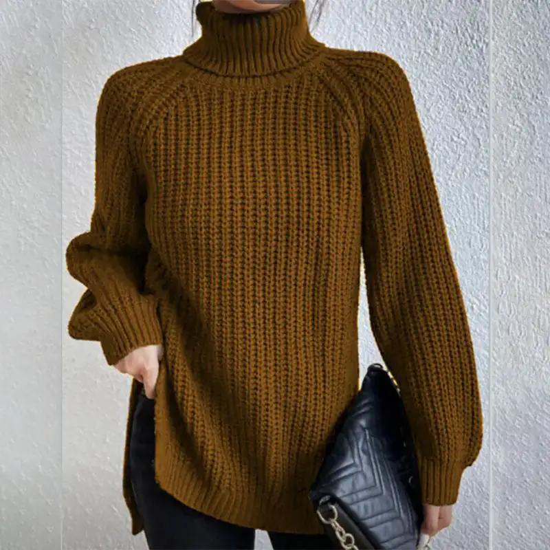 Christmas Sale - 49% off-Cotton Turtleneck Raglan Sleeve Split Hem Sweater
