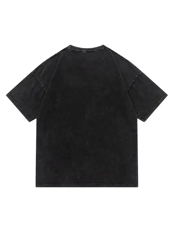 Skull Print Washed T-Shirt -1588