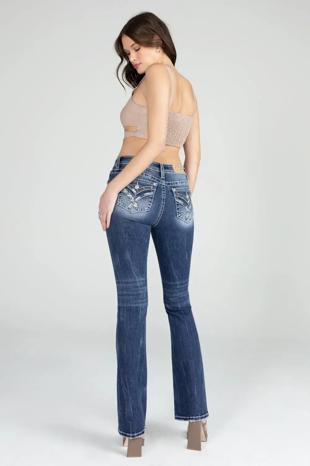 Geometric Braid Cross Stitch Bootcut Denim