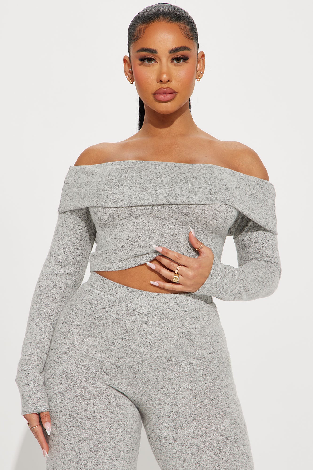 Jamie Brushed Knit Pant Set - Heather Grey