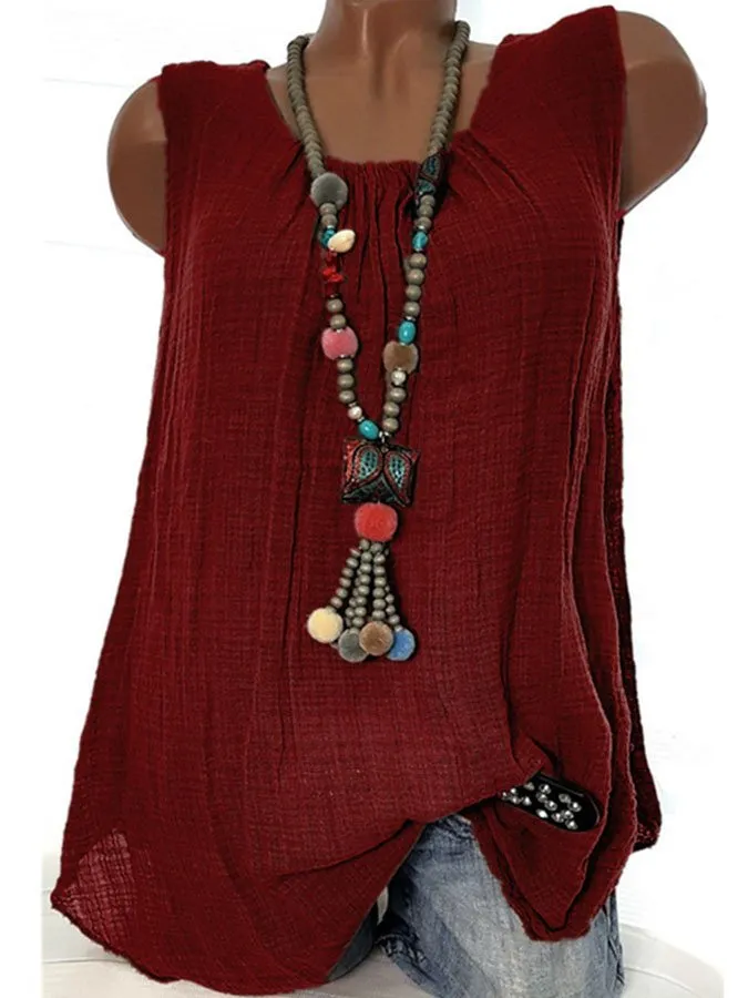 Casual Crew Neck Solid Color Sleeveless Tank Top