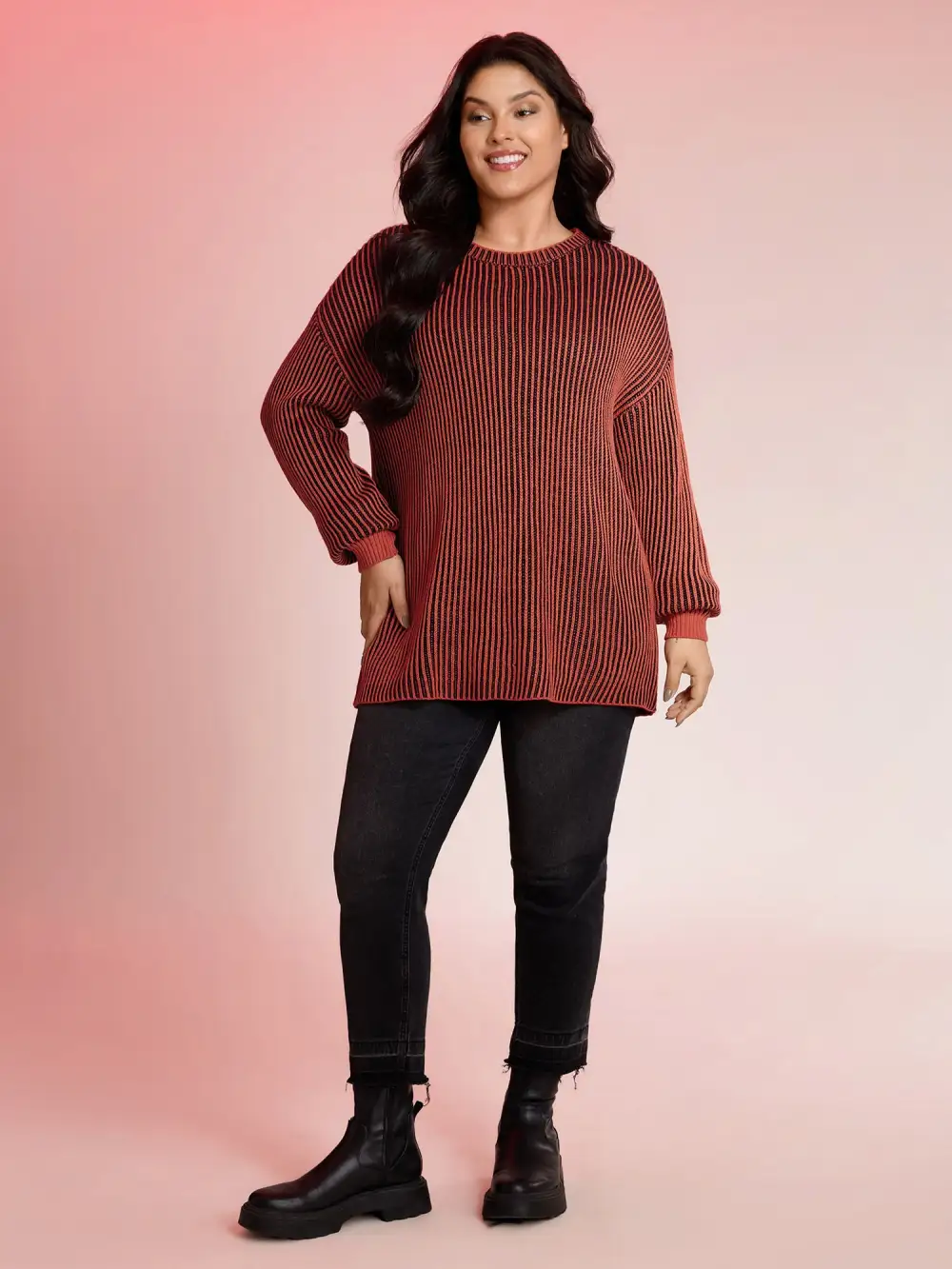 Stripe Textured Round Neck Pullover