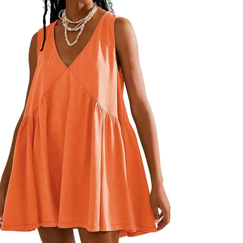 Womens Summer Sleeveless Mini Dress Casual Loose V Neck Sundress with Pockets