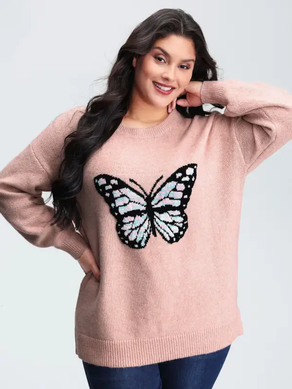 Butterfly Pattern Jacquard Pullover