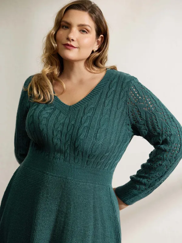 Textured Cut-Out Sleeve Sweater Midi Dress