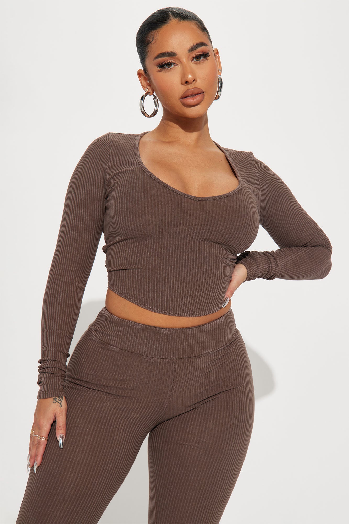 Jade Ribbed Legging Set - Brown