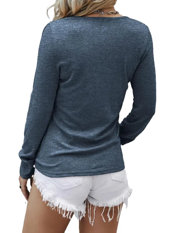 Women's T-Shirts Casual Solid Round Neck Dusty Blue