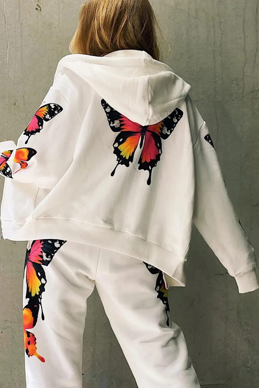 Butterfly Print Hoodie Long Pants Two Piece Outfits