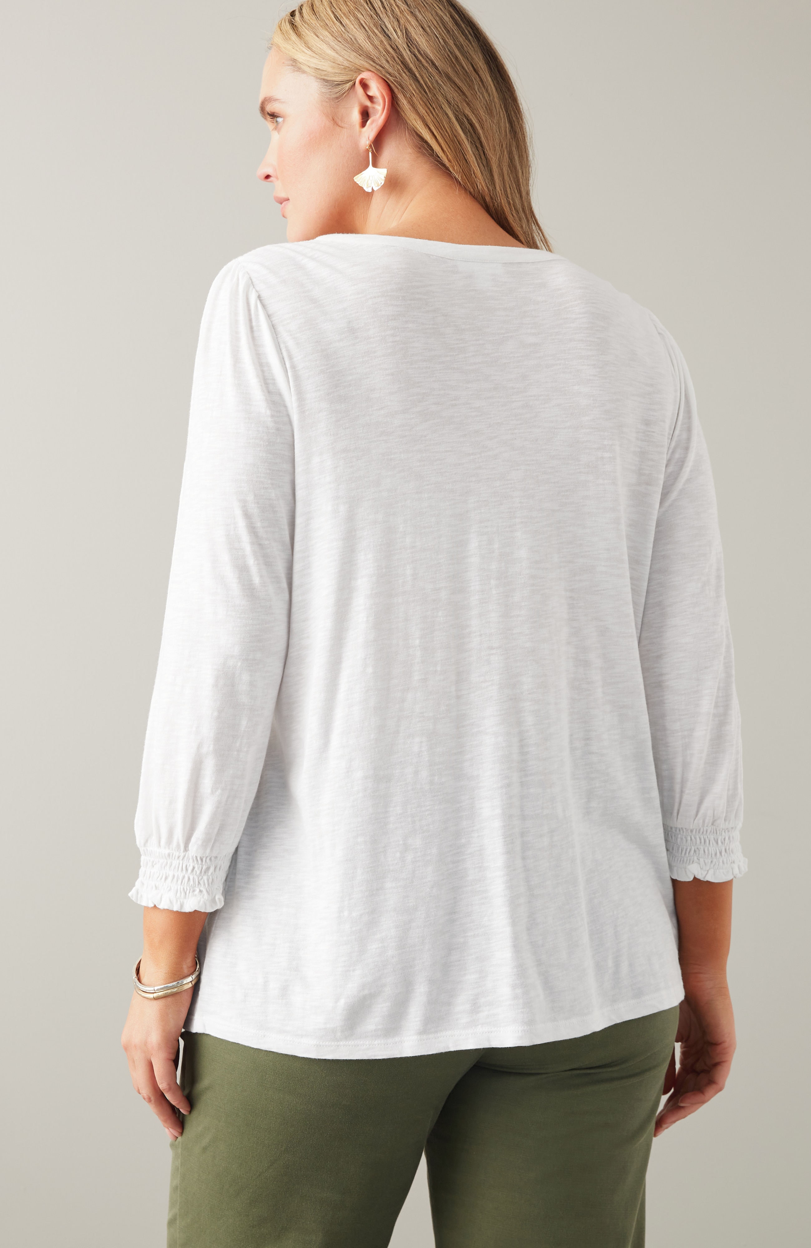 Smocked-Sleeve Henley Top