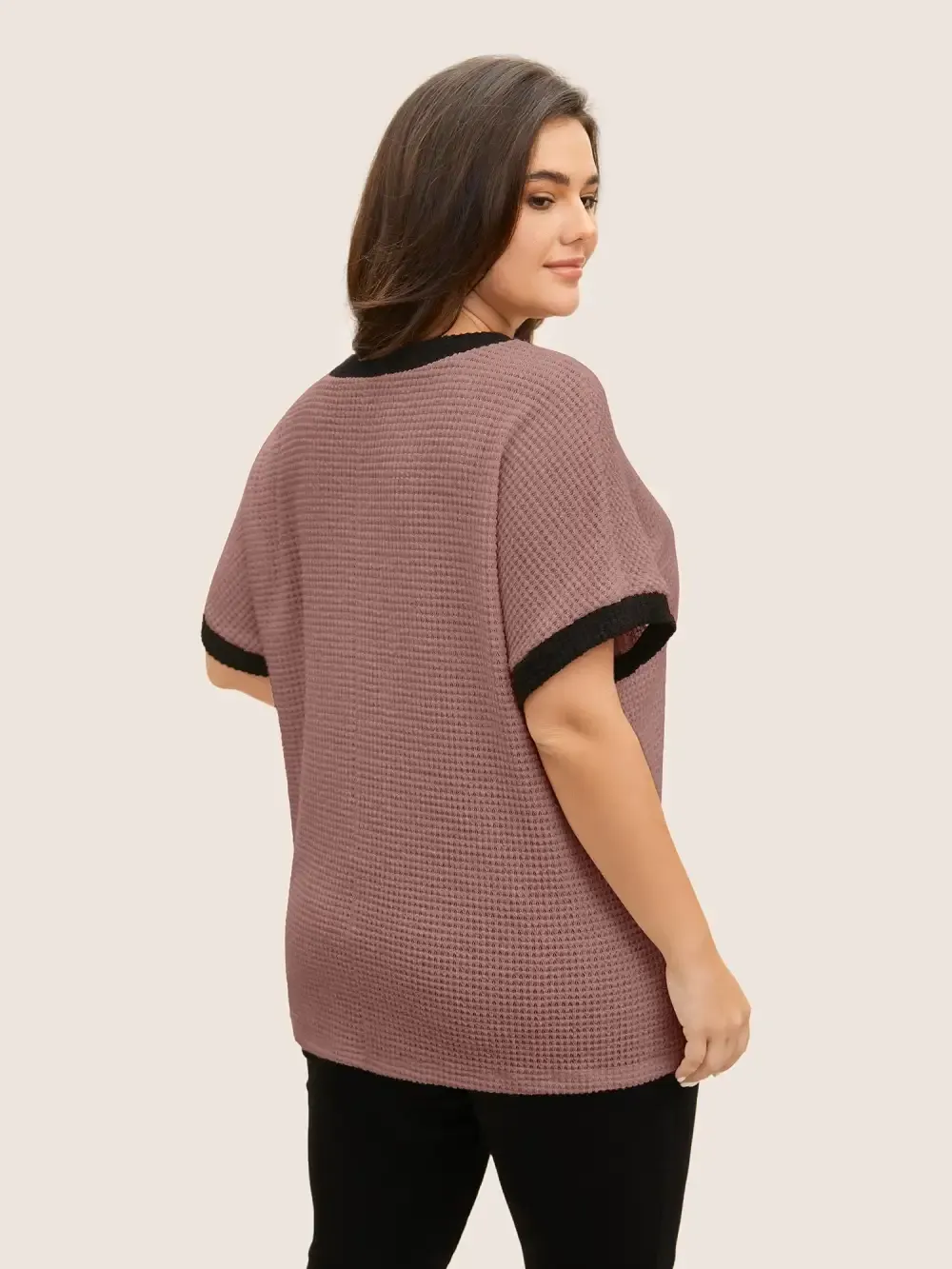 V Neck Contrast Button Detail Knit T-Shirt