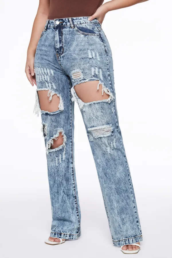 90s Vintage Thigh Distressed Baggy Jeans