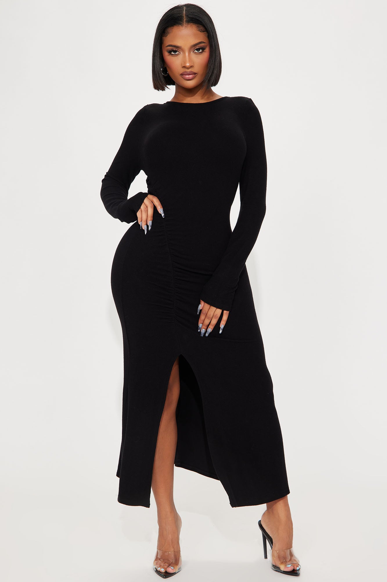 Kary Hacci Ruched Midi Dress - Black